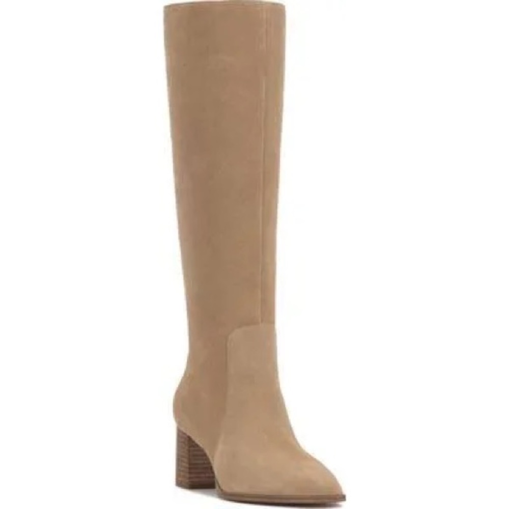 Vince Camuto “Lumina” Tall Tan Suede Block Heel Boots